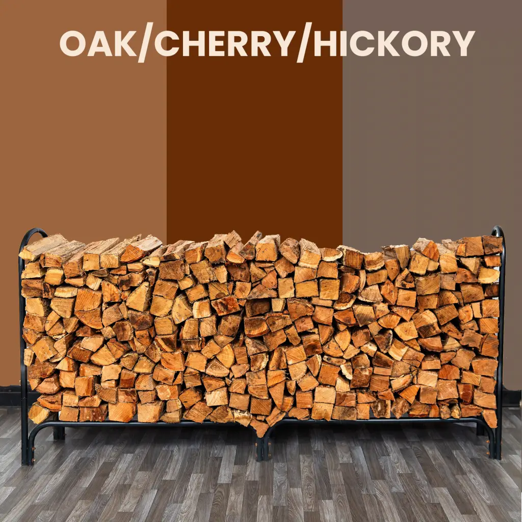 The varieties of wood, Oak, Cherry, & Hickory in a full cord.